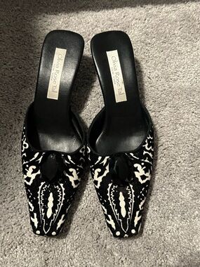 Olivia Rose Tal Black and White Beaded Pointed Mules